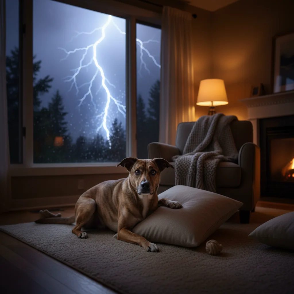 Portada del artículo Cómo calmar a un perro con miedo a los petardos o tormentas (sin empeorar su ansiedad)
